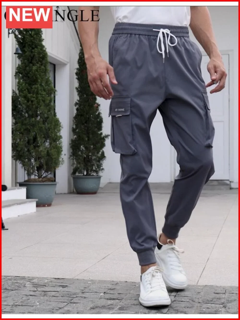 Men's Casual Drawstring Elastic Waist Flap Pocket Jogger Cargo Pants